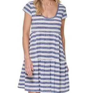 TOMMY HILFIGER Cap Sleeve Dress Cover-Up Swimsuit-Gray Blue Stripe Wide Burnout